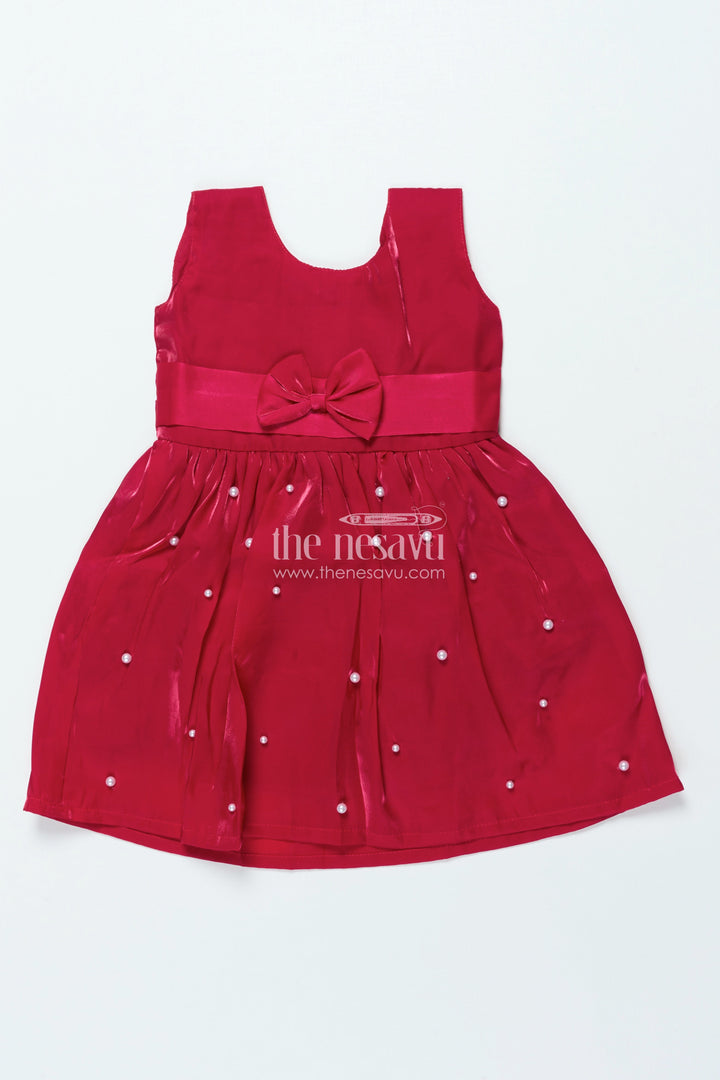 The Nesavu Girls Fancy Frock Satin Fancy Frock for Girls for Birthdays and Festive Evening Parties Nesavu 20 (3Y) / Red GFC2004A-20 Nesavu satin party frock girls bow detail birthdays celebrations evening wear