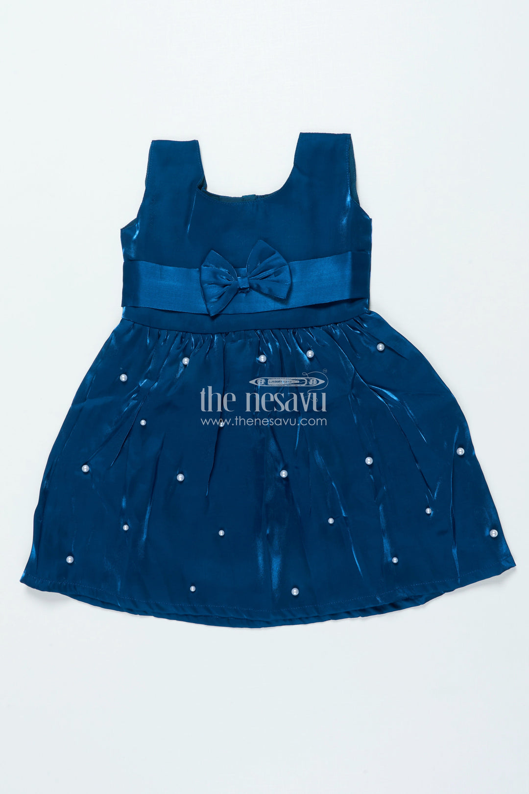 The Nesavu Girls Fancy Frock Satin Frock for Girls for Festive Gatherings and formal Occasions Nesavu 20 (3Y) / Blue GFC2004B-20 Nesavu satin frock girls pleated skirt bow parties functions formal gatherings