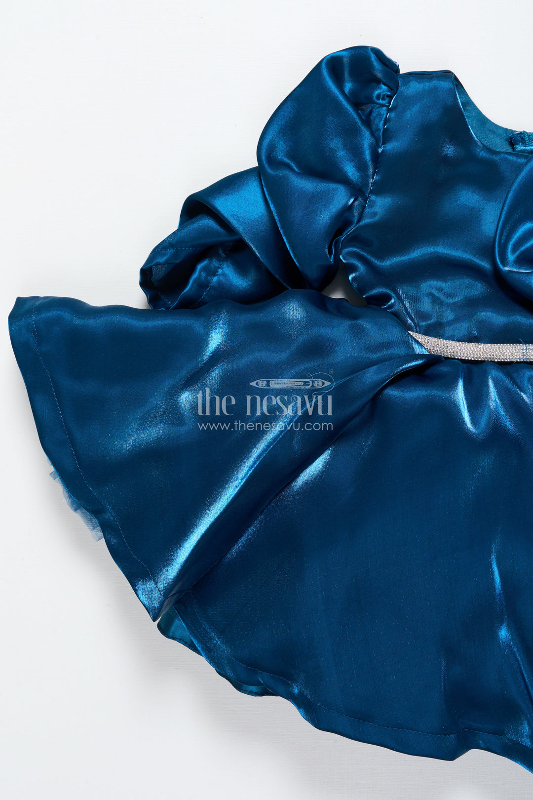 The Nesavu Girls Fancy Party Frock Satin Girls Party Frock with Stone Embellished Belt and Matching Bow Nesavu Nesavu satin girls birthday party frock embellished belt bow