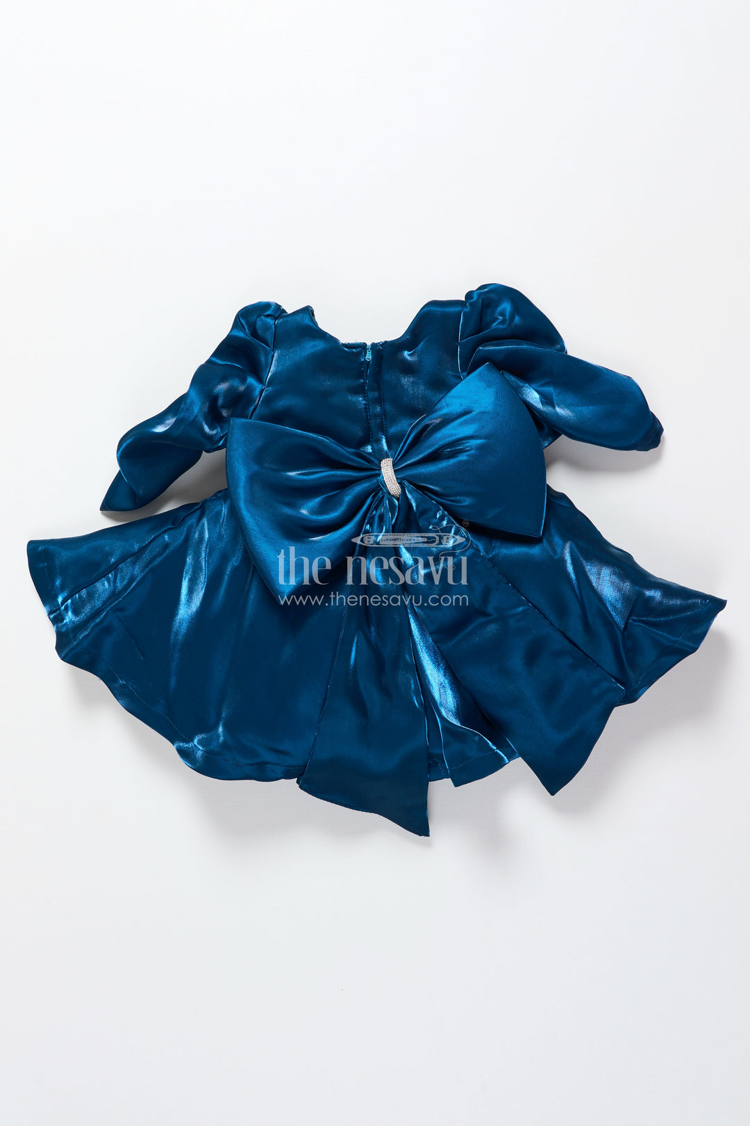 The Nesavu Girls Fancy Party Frock Satin Girls Party Frock with Stone Embellished Belt and Matching Bow Nesavu Nesavu satin girls birthday party frock embellished belt bow