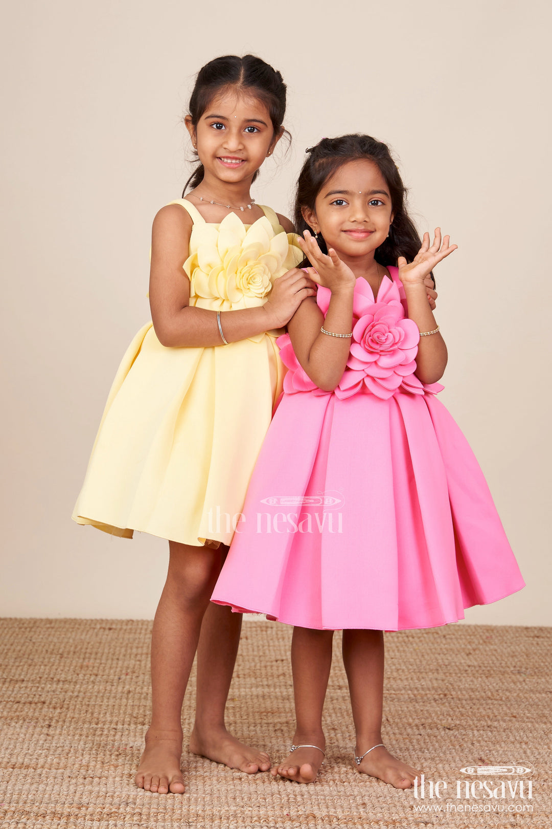 The Nesavu Girls Fancy Party Frock Scuba Frock for Baby Girls with Floral Yoke for Birthdays and Special Occasions Nesavu Nesavu floral yoke scuba frock baby girls  ideal birthday parties festive occasions