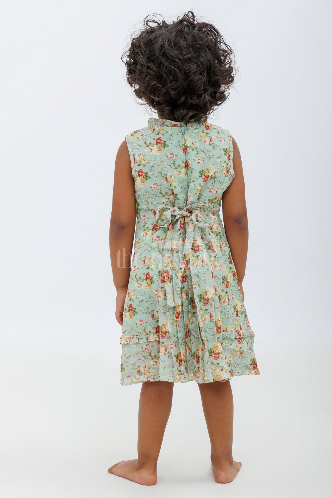 The Nesavu Baby Cotton Frocks Sea Green Cotton Frock with Embroidered Neckline and Floral Print Nesavu Sea Green Cotton Frock with Embroidered Neckline and Floral Print - Nesavu