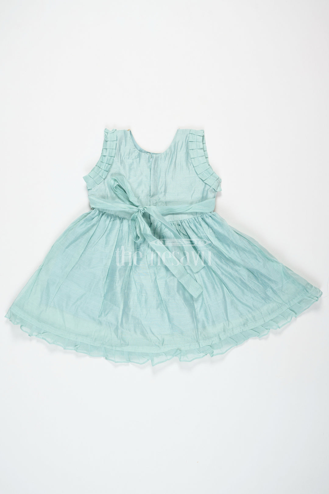 The Nesavu Girls Fancy Frock Sea Green Fancy Frock for Girls – Party Wear Sleeveless Dress with Gold Embroidery Nesavu Sea Green Party Wear Frock Infants Gold Embroidery Sleeveless Design Nesavu