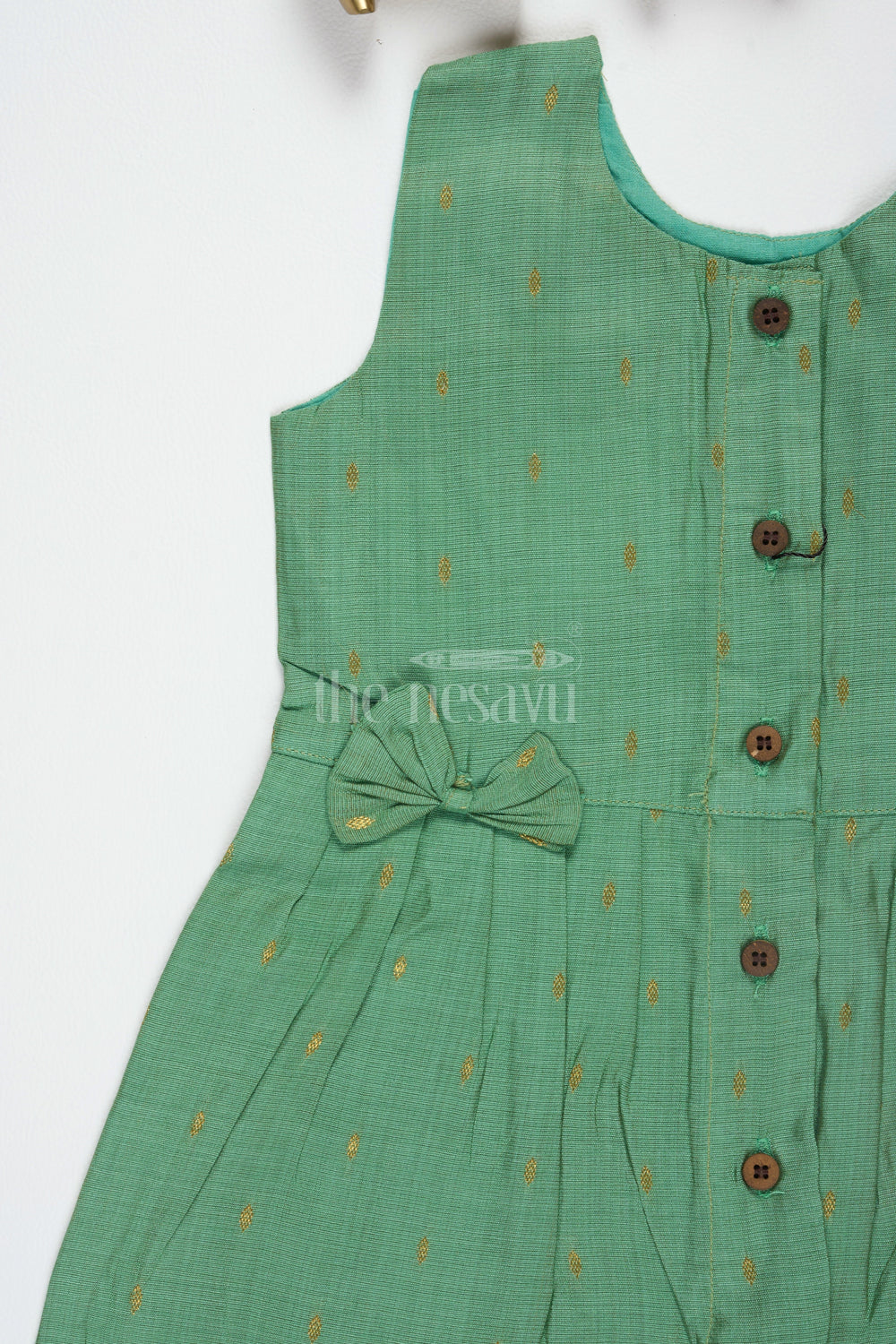 The Nesavu Girls Jumpsuit Sea Green Viscose Silk Blend Ethnic Baby Jumpsuit with Front Button Fastening Nesavu Sea Green Viscose Silk Blend Ethnic Baby Jumpsuit with Front Button Fastening Nesavu