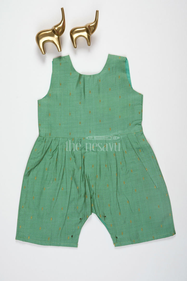 The Nesavu Girls Jumpsuit Sea Green Viscose Silk Blend Ethnic Baby Jumpsuit with Front Button Fastening Nesavu Sea Green Viscose Silk Blend Ethnic Baby Jumpsuit with Front Button Fastening Nesavu