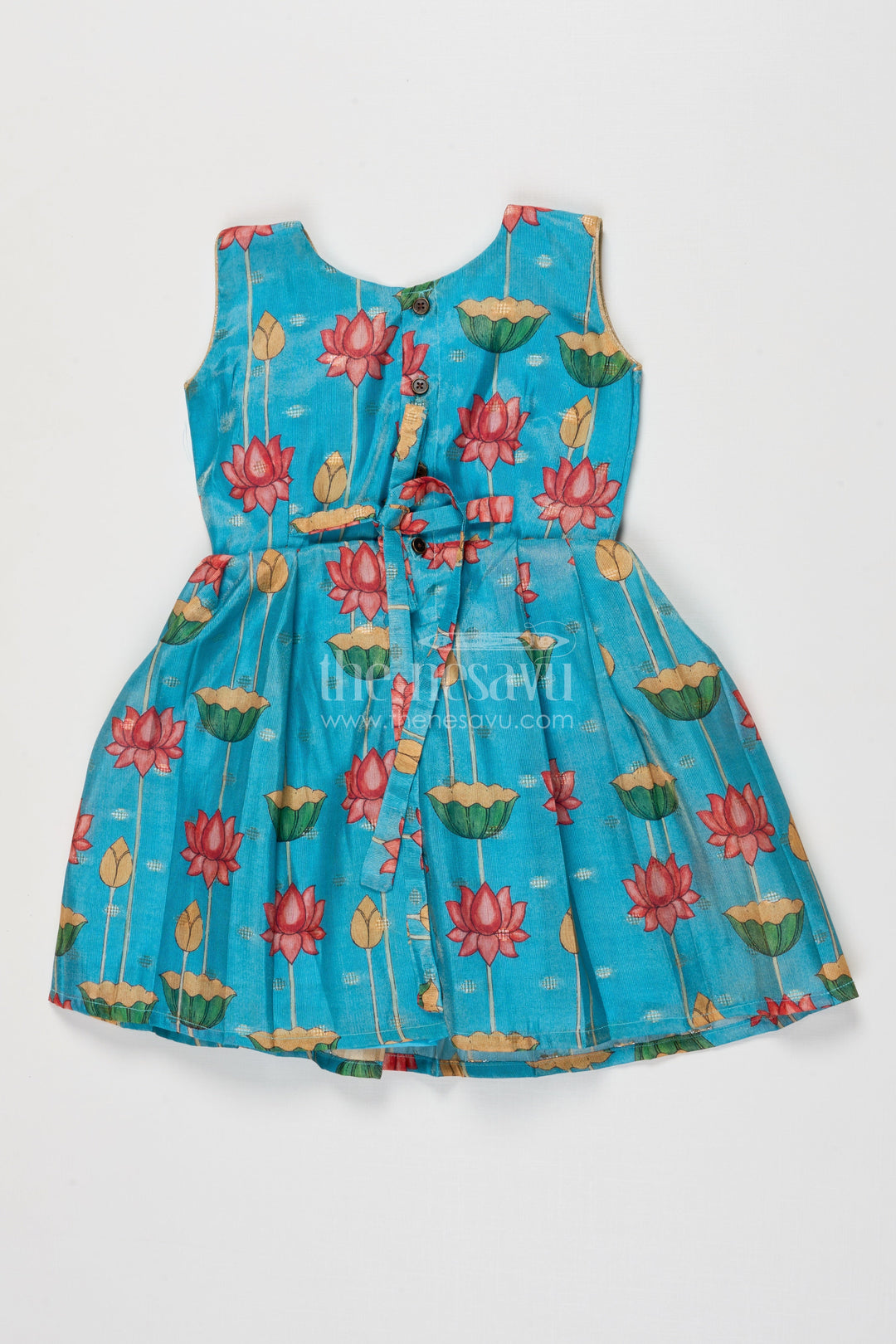 The Nesavu Silk Frock Semi Banaras Silk Frock for Girls for Temple Visits and Ethnic School Days Nesavu Nesavu girls semi banaras silk frock with lotus digital print for poojas and ethnic day at school