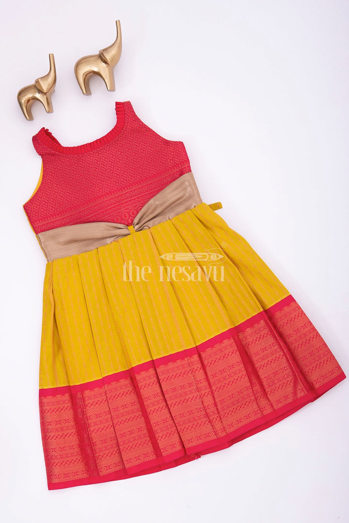 The Nesavu Girls Kanchi Silk Frock Semi Banarasi Kanjivaram Silk Frock for Girls Nesavu Nesavu Semi Banarasi Kanjivaram Silk Frock for Girls - Festive & Wedding Wear