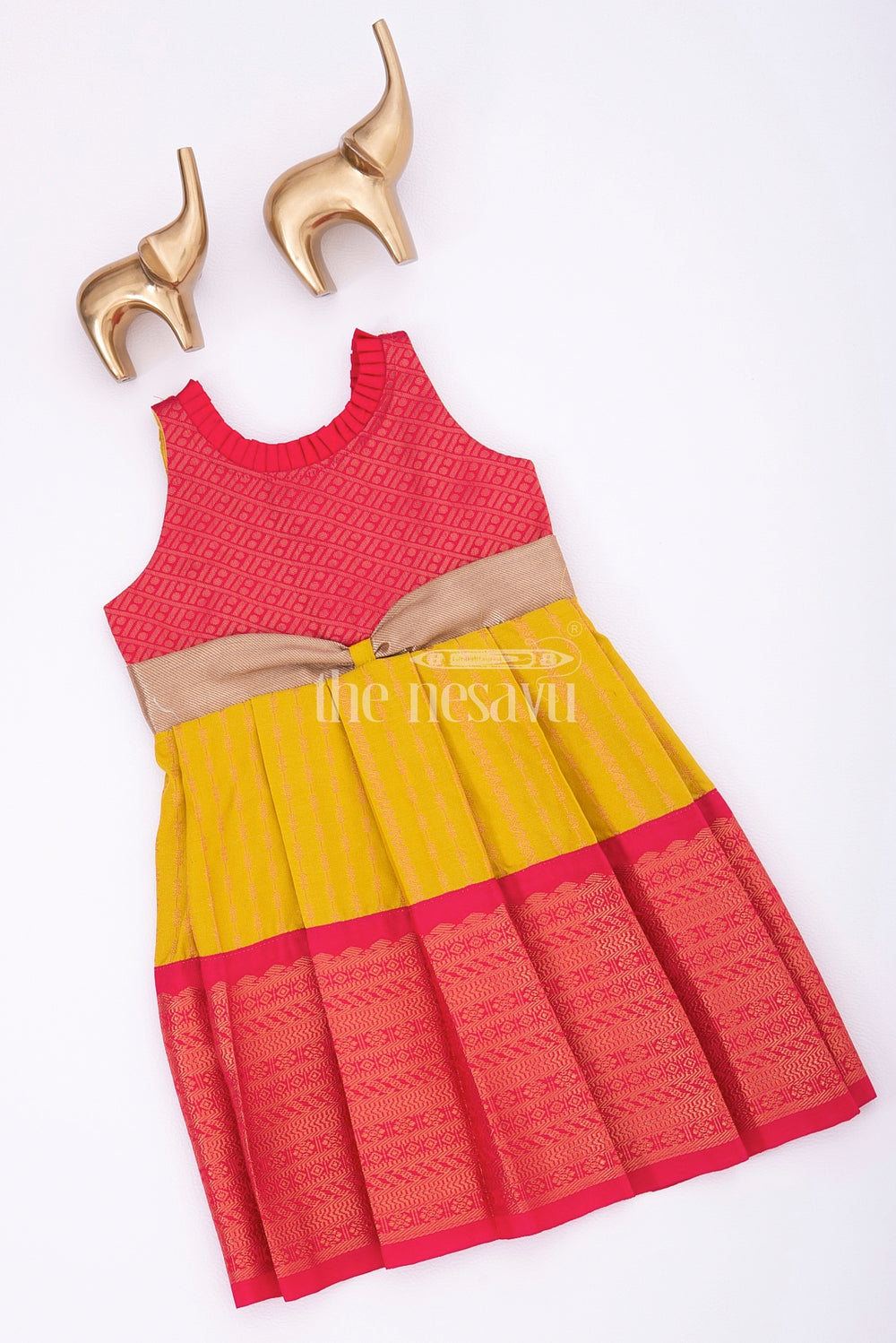 The Nesavu Girls Kanchi Silk Frock Semi Banarasi Kanjivaram Silk Frock for Girls Nesavu Nesavu Semi Banarasi Kanjivaram Silk Frock for Girls - Festive & Wedding Wear