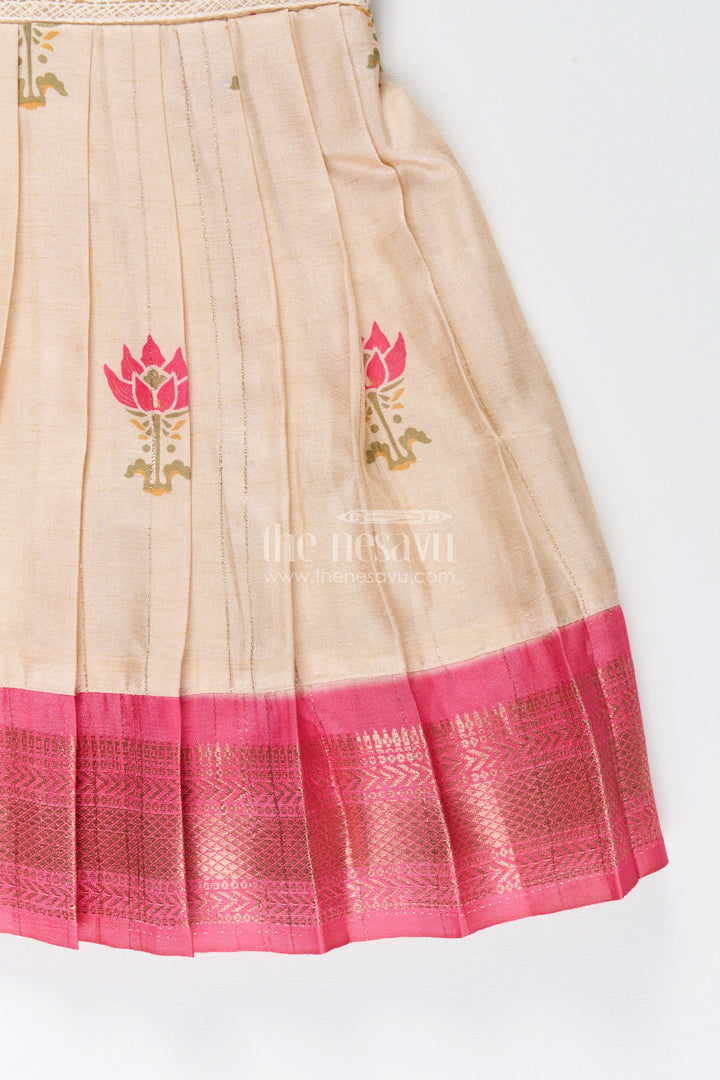 The Nesavu Silk Frock Semi banarasi silk frock for baby girls with zari border – ideal for traditional wear Nesavu Semi banarasi silk frock baby girls zari border  ideal functions festivals