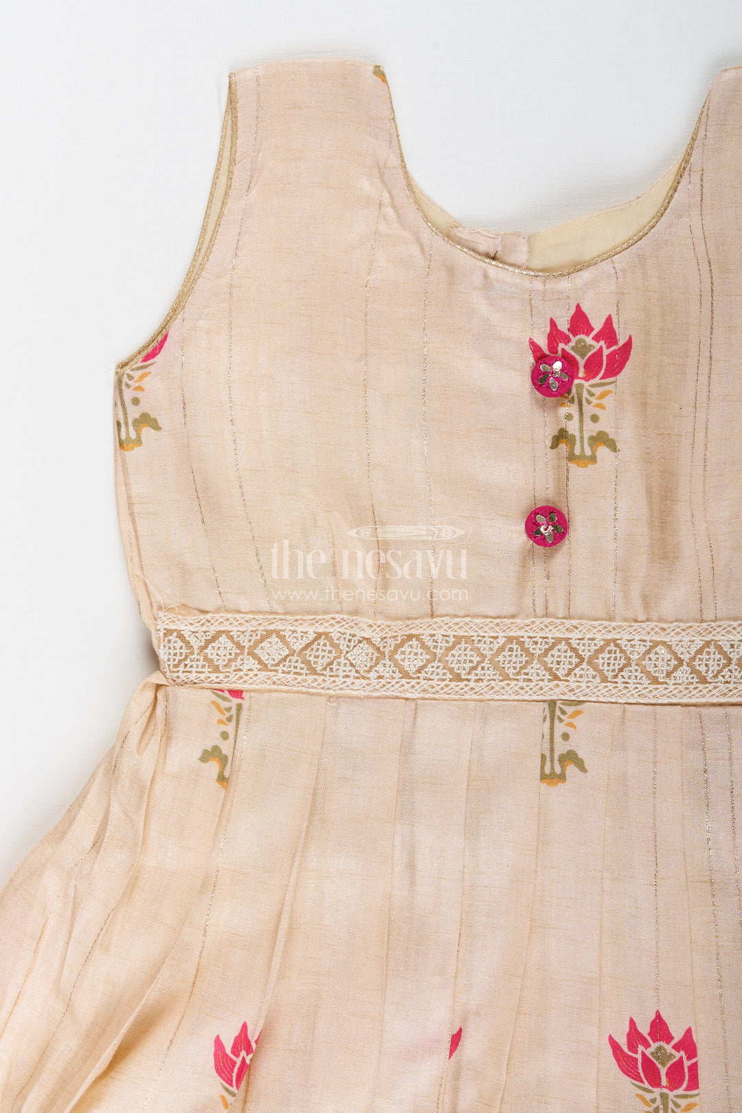 The Nesavu Silk Frock Semi banarasi silk frock for baby girls with zari border – ideal for traditional wear Nesavu Semi banarasi silk frock baby girls zari border  ideal functions festivals