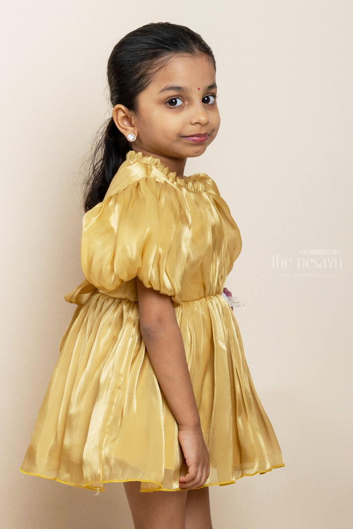 The Nesavu Girls Fancy Party Frock Semi Crushed Rayon Party Wear Gown With Inner Cotton Lining For Girls Nesavu Party Wear Frocks Ideas | Semi Crush Designer Wear Online | The Nesavu