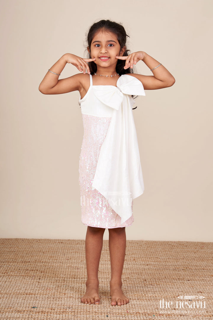 The Nesavu Girls Fancy Party Frock Sequin Party Dress for Baby Girl with Matching Bow and Bag Ideal Birthday Outfit Nesavu 18 (2Y) / Pink PF274B-18 Nesavu sequin frock baby girls bow bag  perfect party wear birthdays