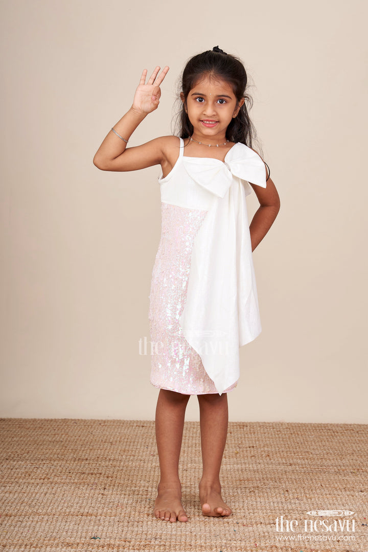 The Nesavu Girls Fancy Party Frock Sequin Party Dress for Baby Girl with Matching Bow and Bag Ideal Birthday Outfit Nesavu Nesavu sequin frock baby girls bow bag  perfect party wear birthdays