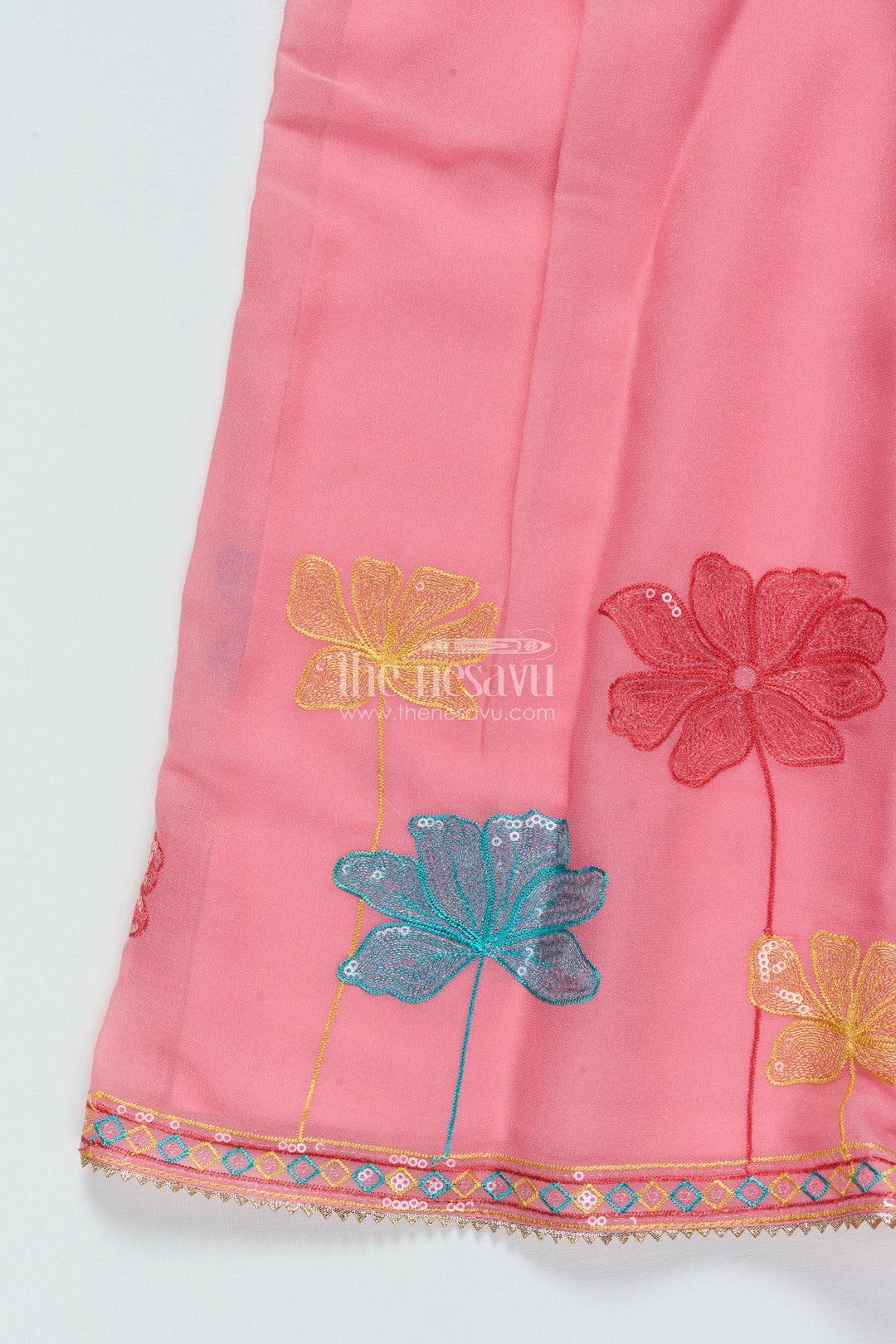 The Nesavu Girls Sharara / Plazo Set Sequinned Georgette Sharara Set for Girls with Dupatta Perfect for Weddings and Cultural Events Nesavu Nesavu girls georgette sharara set sequin embroidery dupatta festive ethnic wear