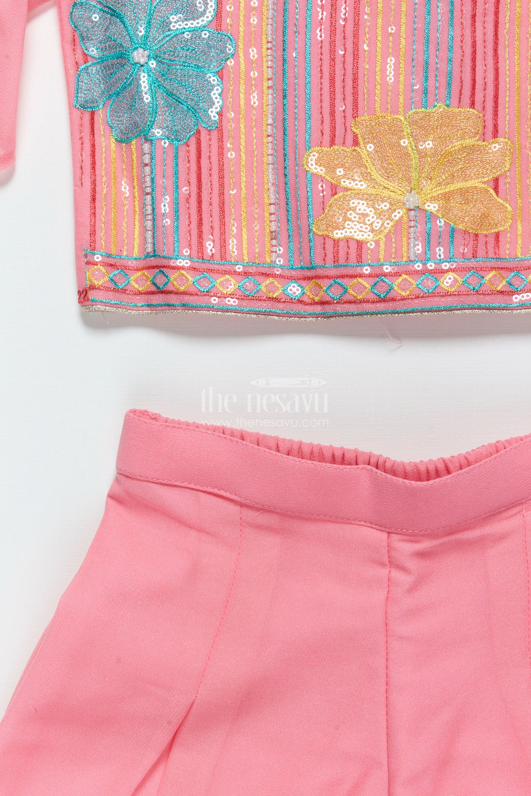 The Nesavu Girls Sharara / Plazo Set Sequinned Georgette Sharara Set for Girls with Dupatta Perfect for Weddings and Cultural Events Nesavu Nesavu girls georgette sharara set sequin embroidery dupatta festive ethnic wear