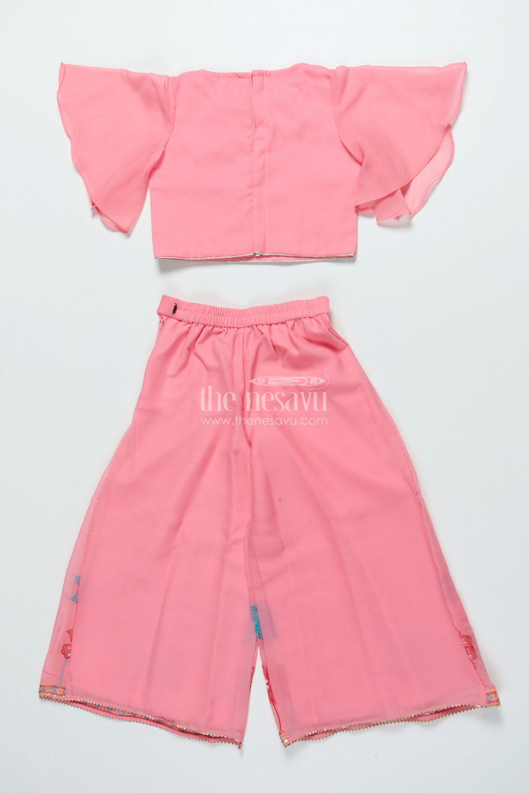 The Nesavu Girls Sharara / Plazo Set Sequinned Georgette Sharara Set for Girls with Dupatta Perfect for Weddings and Cultural Events Nesavu Nesavu girls georgette sharara set sequin embroidery dupatta festive ethnic wear