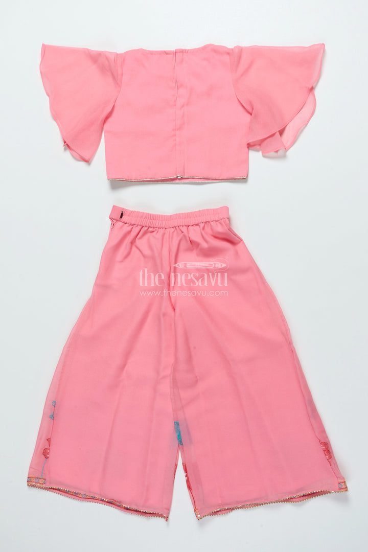 The Nesavu Girls Sharara / Plazo Set Sequinned Georgette Sharara Set for Girls with Dupatta Perfect for Weddings and Cultural Events Nesavu Nesavu girls georgette sharara set sequin embroidery dupatta festive ethnic wear