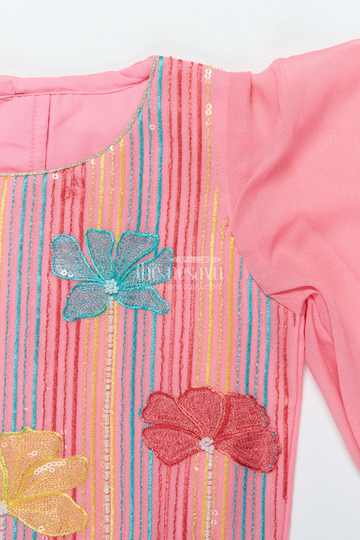 The Nesavu Girls Sharara / Plazo Set Sequinned Georgette Sharara Set for Girls with Dupatta Perfect for Weddings and Cultural Events Nesavu Nesavu girls georgette sharara set sequin embroidery dupatta festive ethnic wear