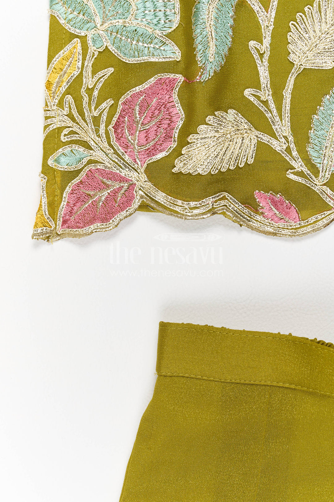 The Nesavu Girls Sharara / Plazo Set Sharara Dress for Girls in Green for Traditional Events Nesavu Nesavu Sharara Dress For Girls For Festive Occasion Dressing