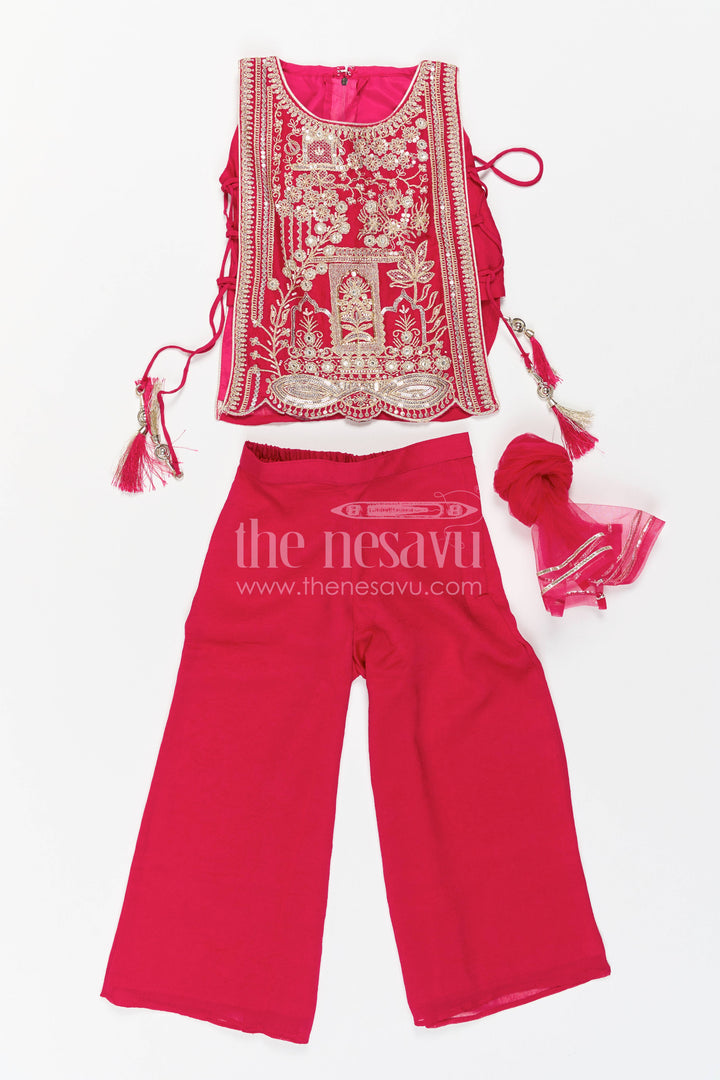 The Nesavu Girls Sharara / Plazo Set Sharara Dress for Girls in Pink for Family Celebrations Nesavu 22 (4Y) / Pink / Georgette GPS1085B-22 Nesavu Sharara Dress For Girls In Pink For Celebrations GPS1085B-22