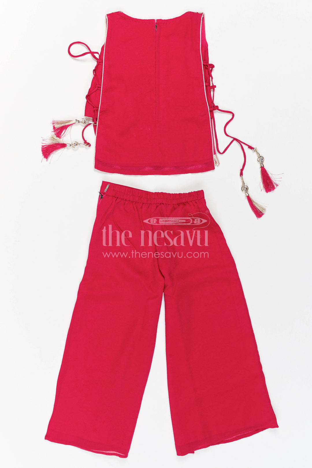 The Nesavu Girls Sharara / Plazo Set Sharara Dress for Girls in Pink for Family Celebrations Nesavu Nesavu Sharara Dress For Girls In Pink For Celebrations