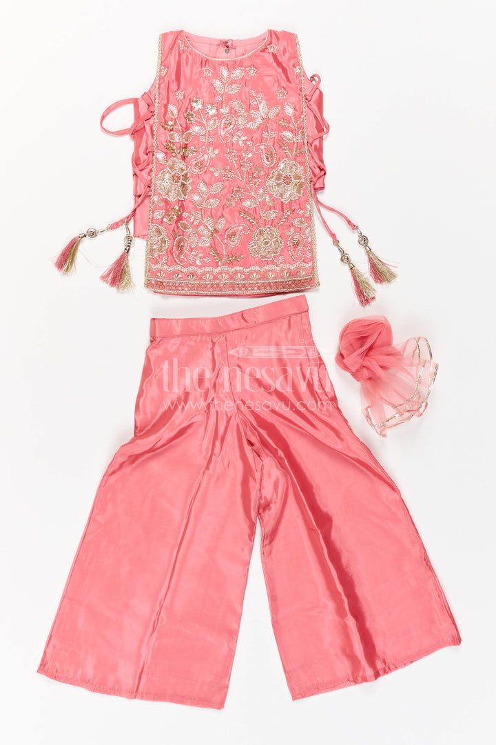The Nesavu Girls Sharara / Plazo Set Sharara Dress for Girls in Pink for Wedding Moments Nesavu Nesavu Sharara Dress For Girls In Pink For Wedding Moments