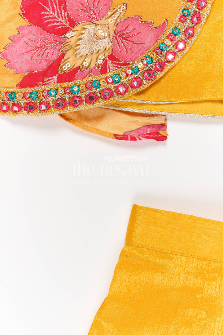 The Nesavu Girls Sharara / Plazo Set Sharara Dress for Girls with Sequin Work for Festive Occasions Nesavu Nesavu Sharara Dress For Girls In Yellow For Family Celebrations