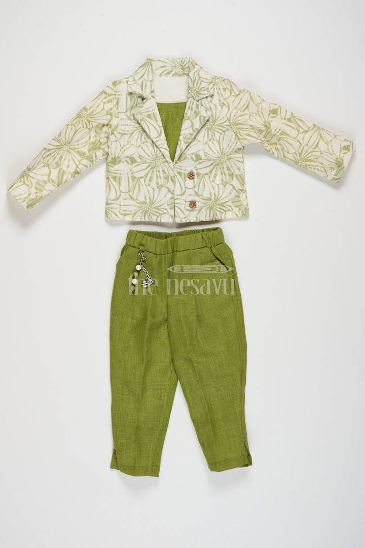 The Nesavu Girls Sharara / Plazo Set Sharara for Diwali with Printed Jacket in Flax Cotton Blend, Perfect for Festive Celebrations Nesavu 18 (2Y) / Green GPS470A-18 Sharara Diwali Printed Jacket Flax Cotton Blend Nesavu Perfect Festive Celebrations