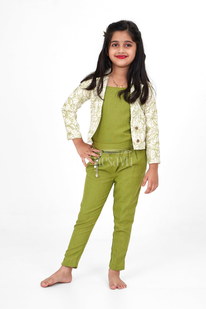 The Nesavu Girls Sharara / Plazo Set Sharara for Diwali with Printed Jacket in Flax Cotton Blend, Perfect for Festive Celebrations Nesavu 18 (2Y) / Green GPS470A-18 Sharara Diwali Printed Jacket Flax Cotton Blend Nesavu Perfect Festive Celebrations