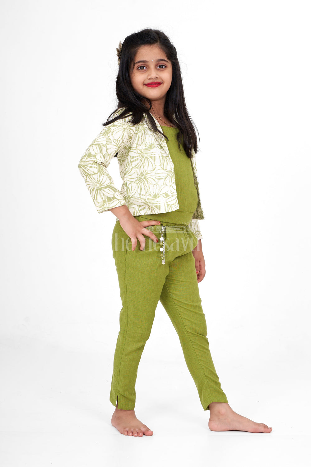 The Nesavu Girls Sharara / Plazo Set Sharara for Diwali with Printed Jacket in Flax Cotton Blend, Perfect for Festive Celebrations Nesavu Sharara Diwali Printed Jacket Flax Cotton Blend Nesavu Perfect Festive Celebrations