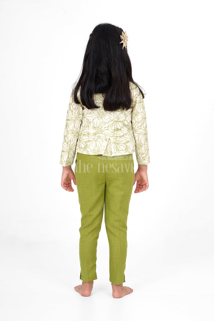 The Nesavu Girls Sharara / Plazo Set Sharara for Diwali with Printed Jacket in Flax Cotton Blend, Perfect for Festive Celebrations Nesavu Sharara Diwali Printed Jacket Flax Cotton Blend Nesavu Perfect Festive Celebrations