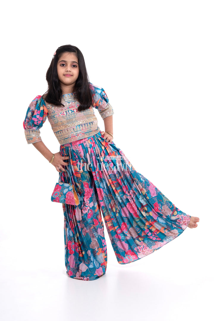 The Nesavu Girls Sharara / Plazo Set Sharara Gharara Set - Festive Wear for Girls Nesavu Sharara Gharara Set for Girls - Embroidered Festive Wear Outfit