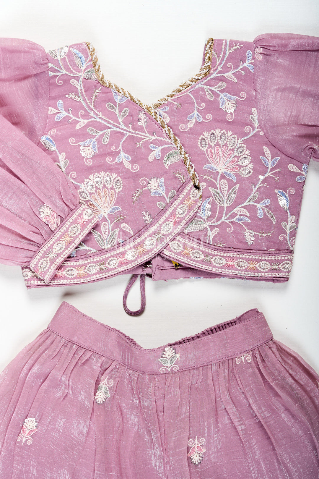 The Nesavu Girls Sharara / Plazo Set Sharara Purple Set for Girls in Organza with Sequence Thread Embroidery and Long Sleeve Top Nesavu Sharara Purple Organza Set Girls Sequence Embroidered Top Matching Dupatta | The Nesavu