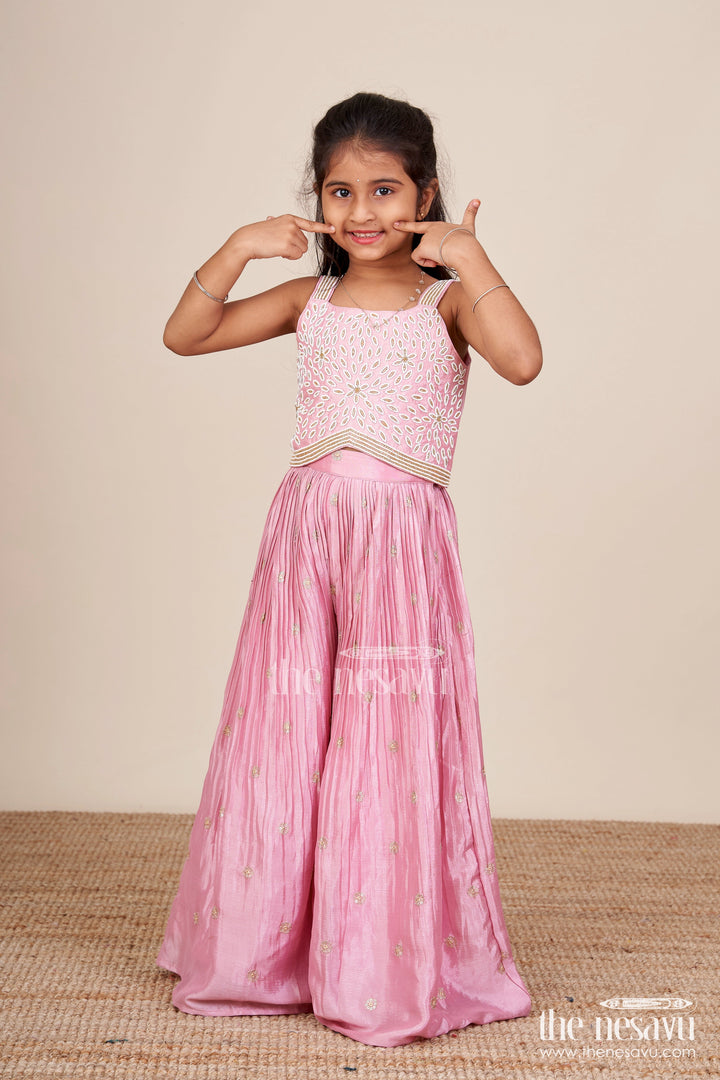 The Nesavu Girls Sharara / Plazo Set Sharara Set for Girls with Embroidered Top for Ethnic Parties Nesavu 24 (5Y) / Pink GPS652B-24 Nesavu embroidered sharara set girls  ideal Navratri ethnic day celebrations