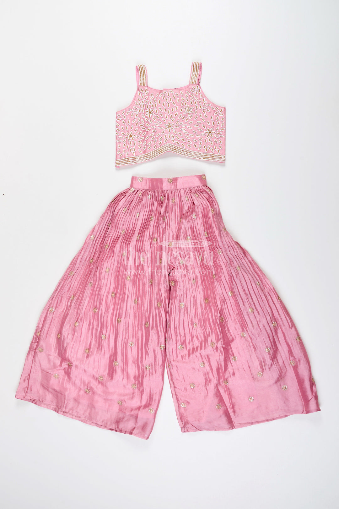 The Nesavu Girls Sharara / Plazo Set Sharara set for girls with embroidered top for ethnic parties Nesavu Nesavu embroidered sharara set girls  ideal Navratri ethnic day celebrations