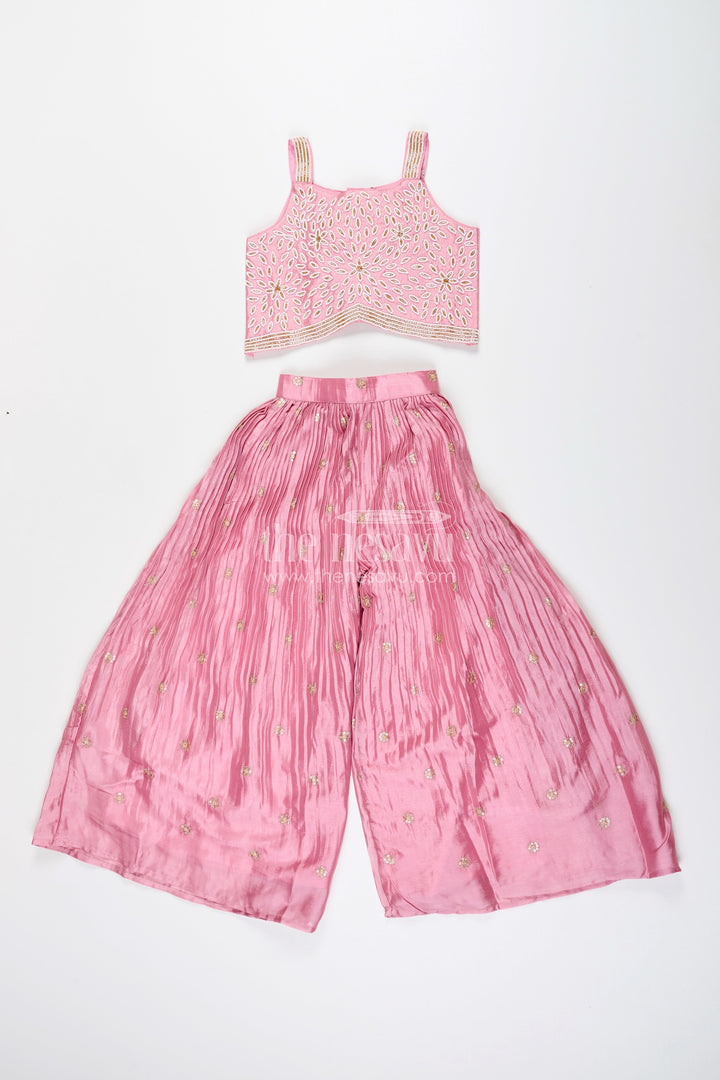 The Nesavu Girls Sharara / Plazo Set Sharara set for girls with embroidered top for ethnic parties Nesavu Nesavu embroidered sharara set girls  ideal Navratri ethnic day celebrations