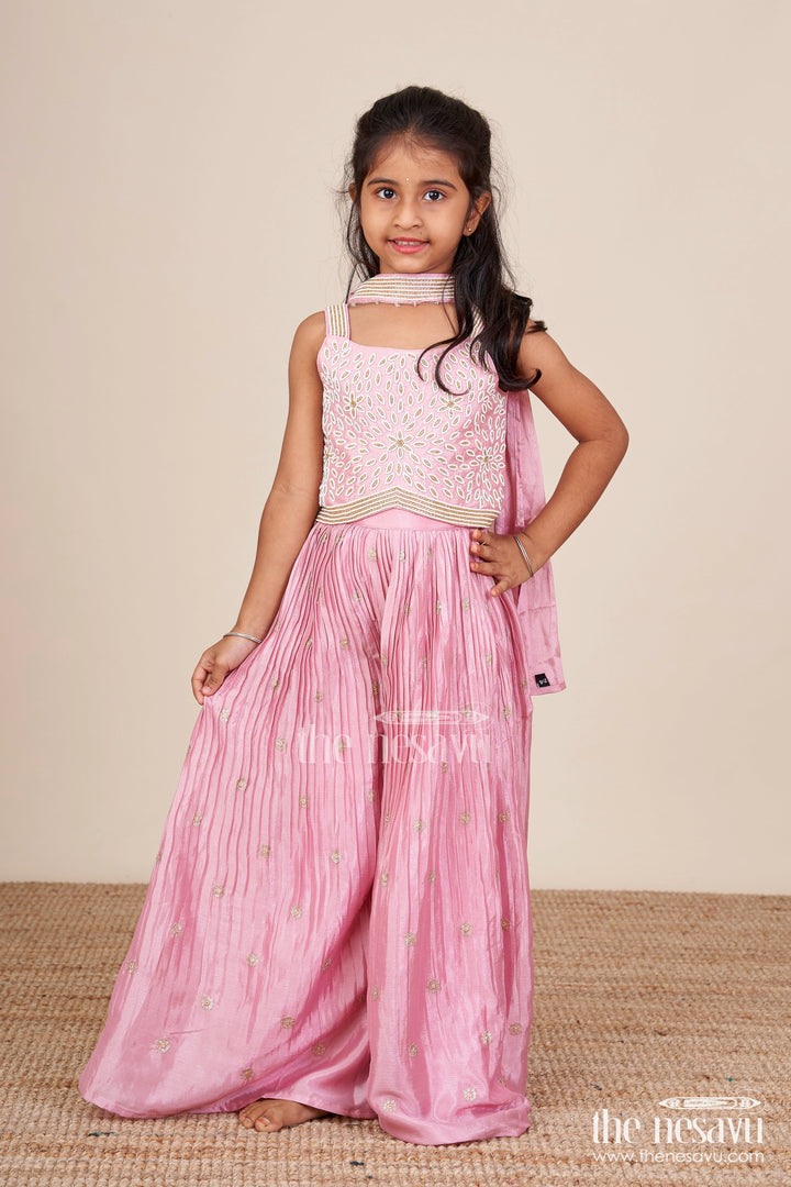 The Nesavu Girls Sharara / Plazo Set Sharara Set for Girls with Embroidered Top for Ethnic Parties Nesavu Nesavu embroidered sharara set girls  ideal Navratri ethnic day celebrations