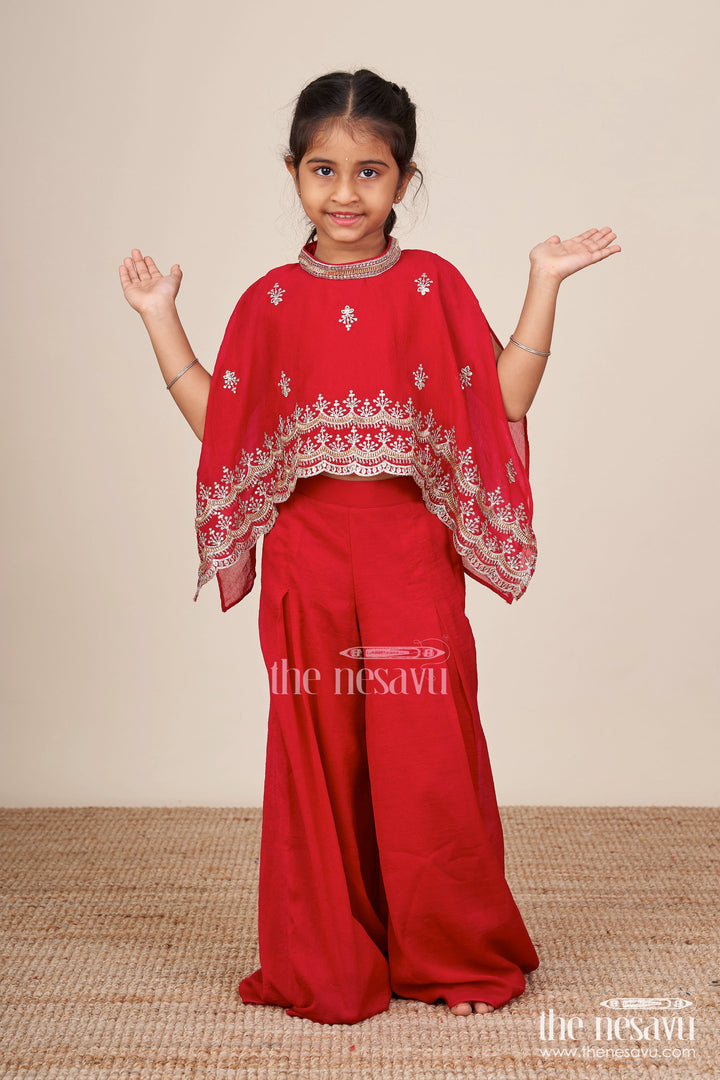 The Nesavu Girls Sharara / Plazo Set Sharara Set for Toddler Girls Perfect for Wedding Functions and Family Sangeets Nesavu 16 (1Y) / Red GPS704B-16 Nesavu toddler girl sharara set georgette embroidery  perfect weddings family celebrations