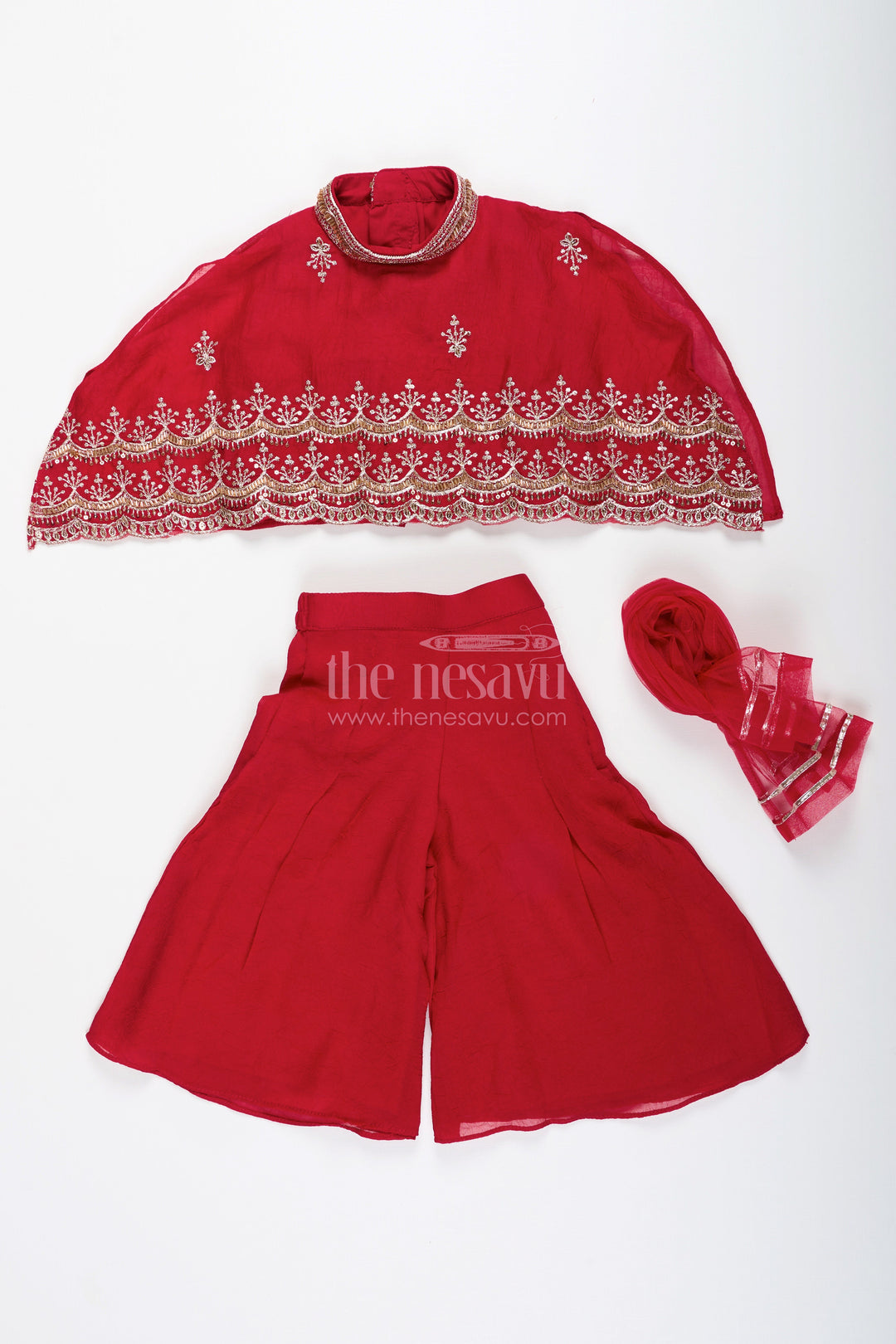 The Nesavu Girls Sharara / Plazo Set Sharara set for toddler girls perfect for wedding functions and family sangeets Nesavu Nesavu toddler girl sharara set georgette embroidery  perfect weddings family celebrations