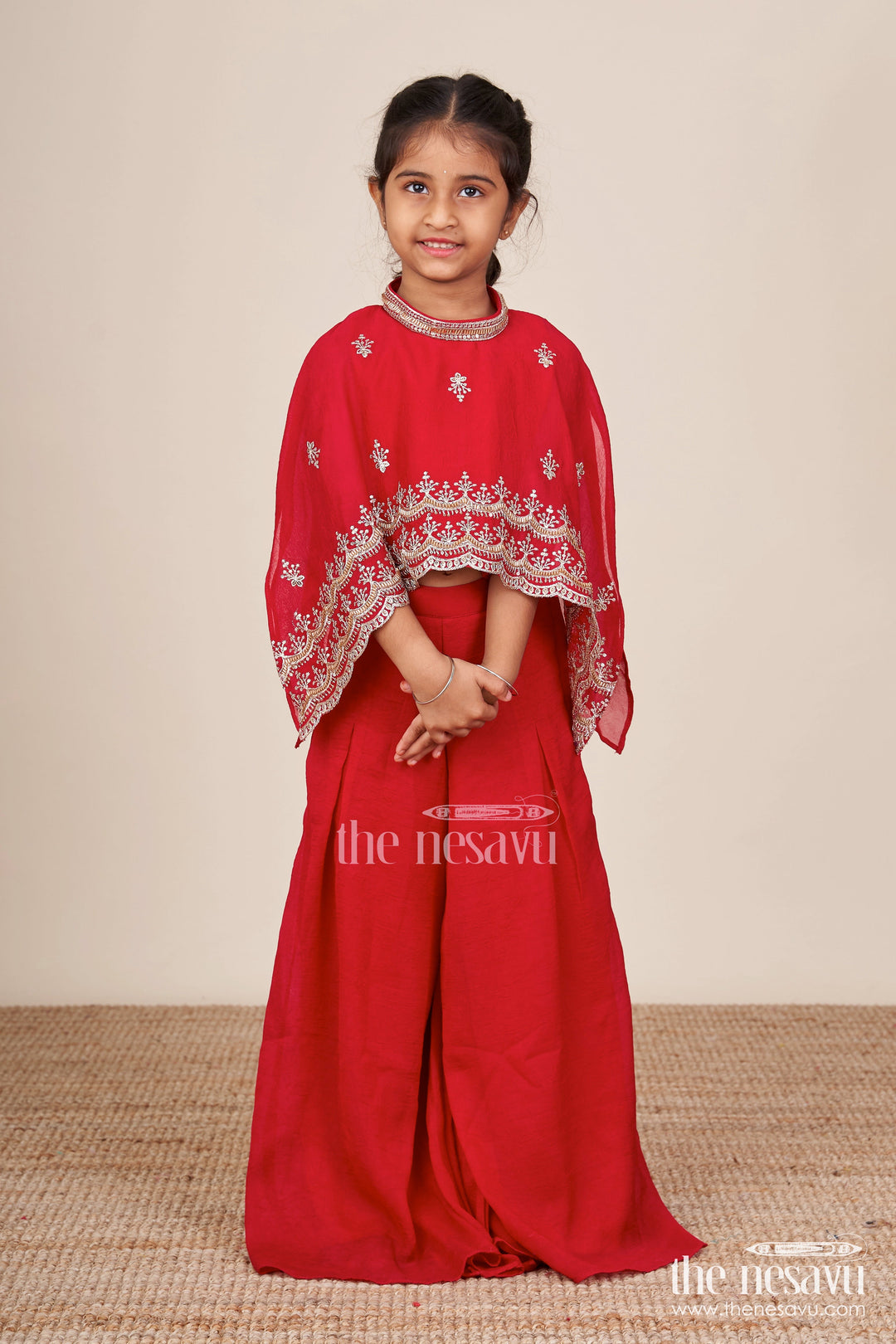 The Nesavu Girls Sharara / Plazo Set Sharara Set for Toddler Girls Perfect for Wedding Functions and Family Sangeets Nesavu Nesavu toddler girl sharara set georgette embroidery  perfect weddings family celebrations
