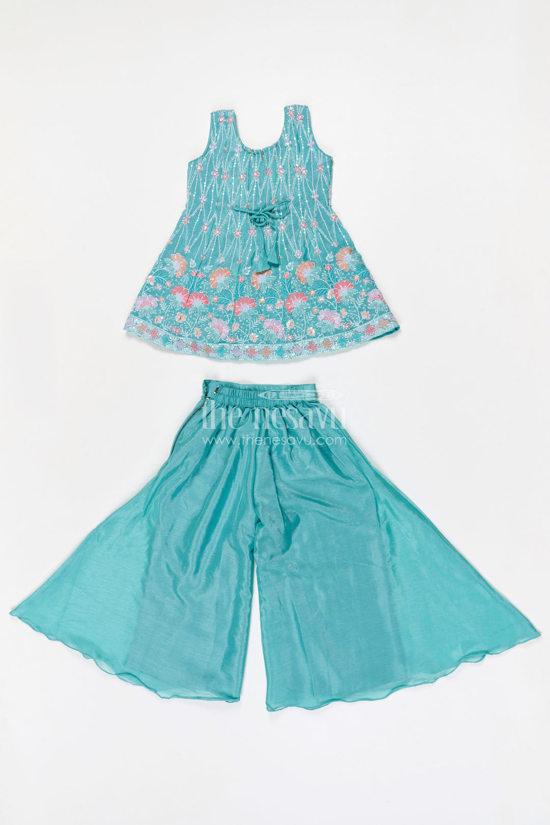 The Nesavu Girls Sharara / Plazo Set Sharara Set for Weddings and Festive Celebrations Nesavu Nesavu girls georgette sharara set with designer embroidered yoke for weddings