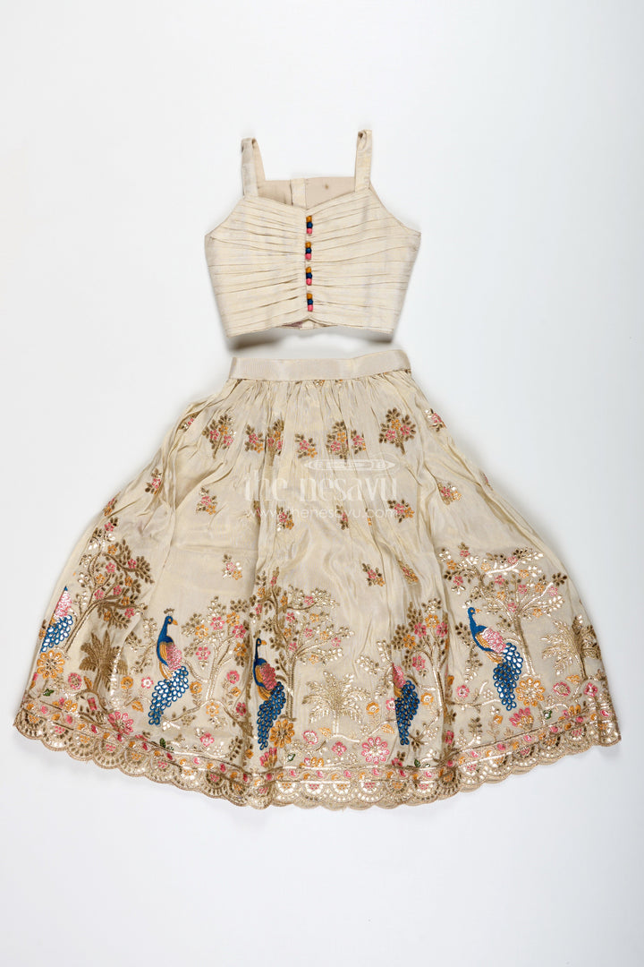 The Nesavu Girls Lehenga Choli Shimmer Embroidered Lehenga Choli for Girls Festive Wedding Wear with Peacock Motifs Nesavu Nesavu Shimmer Embroidered Lehenga Choli Girls Festive Wedding Wear Peacock Motifs