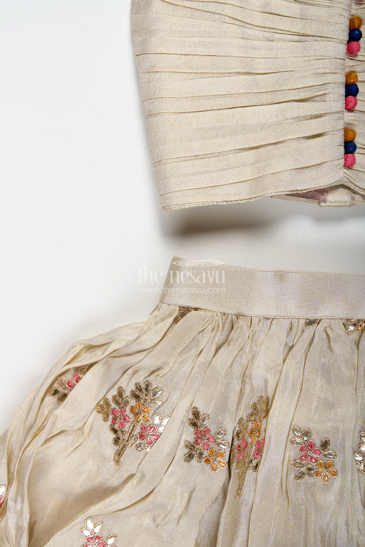 The Nesavu Girls Lehenga Choli Shimmer Embroidered Lehenga Choli for Girls Festive Wedding Wear with Peacock Motifs Nesavu Nesavu Shimmer Embroidered Lehenga Choli Girls Festive Wedding Wear Peacock Motifs