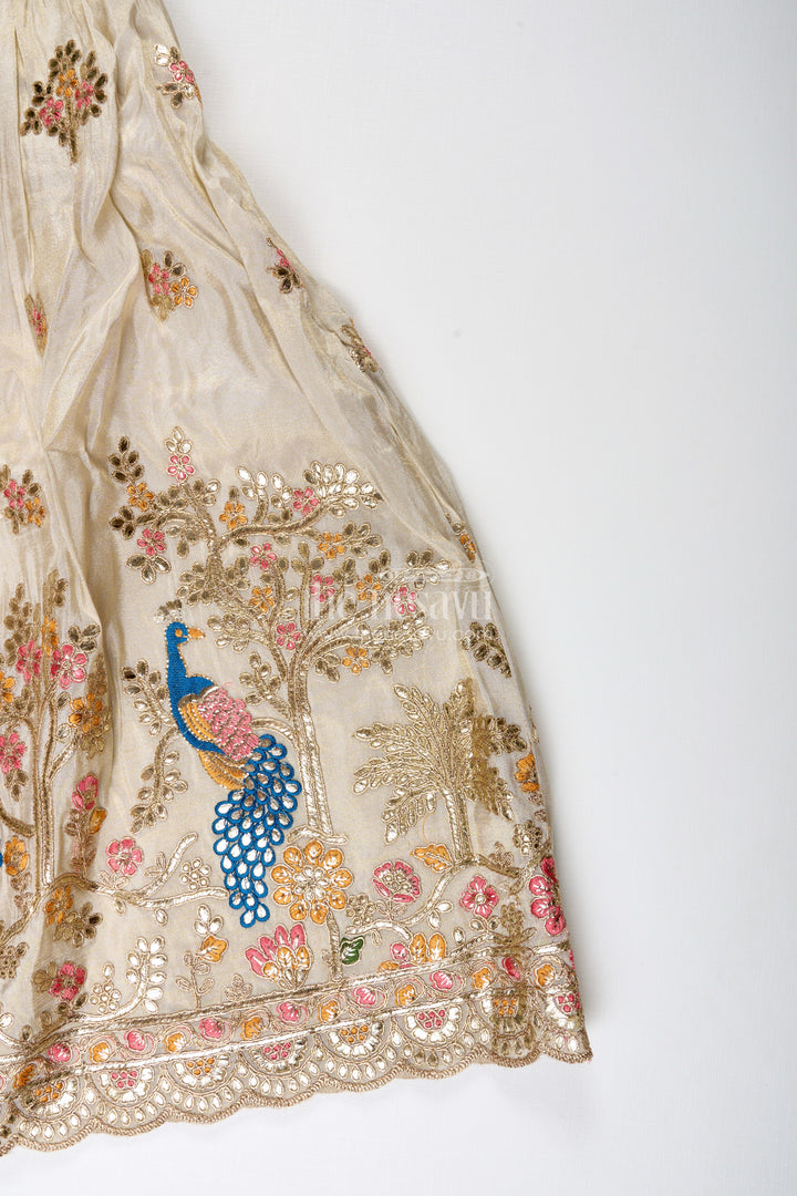 The Nesavu Girls Lehenga Choli Shimmer Embroidered Lehenga Choli for Girls Festive Wedding Wear with Peacock Motifs Nesavu Nesavu Shimmer Embroidered Lehenga Choli Girls Festive Wedding Wear Peacock Motifs