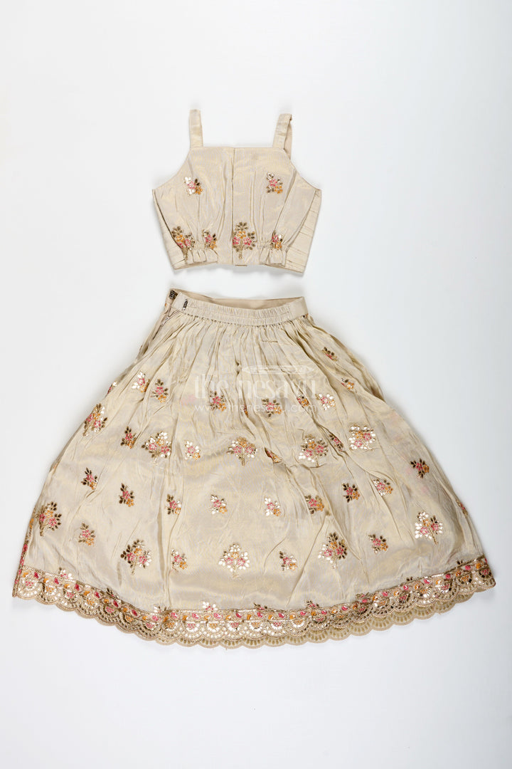 The Nesavu Girls Lehenga Choli Shimmer Embroidered Lehenga Choli for Girls Festive Wedding Wear with Peacock Motifs Nesavu Nesavu Shimmer Embroidered Lehenga Choli Girls Festive Wedding Wear Peacock Motifs