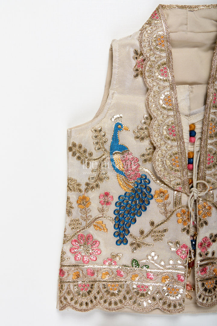 The Nesavu Girls Lehenga Choli Shimmer Embroidered Lehenga Choli for Girls Festive Wedding Wear with Peacock Motifs Nesavu Nesavu Shimmer Embroidered Lehenga Choli Girls Festive Wedding Wear Peacock Motifs