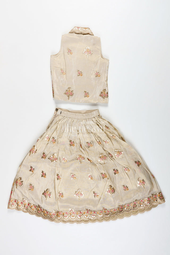 The Nesavu Girls Lehenga Choli Shimmer Embroidered Lehenga Choli for Girls Festive Wedding Wear with Peacock Motifs Nesavu Nesavu Shimmer Embroidered Lehenga Choli Girls Festive Wedding Wear Peacock Motifs