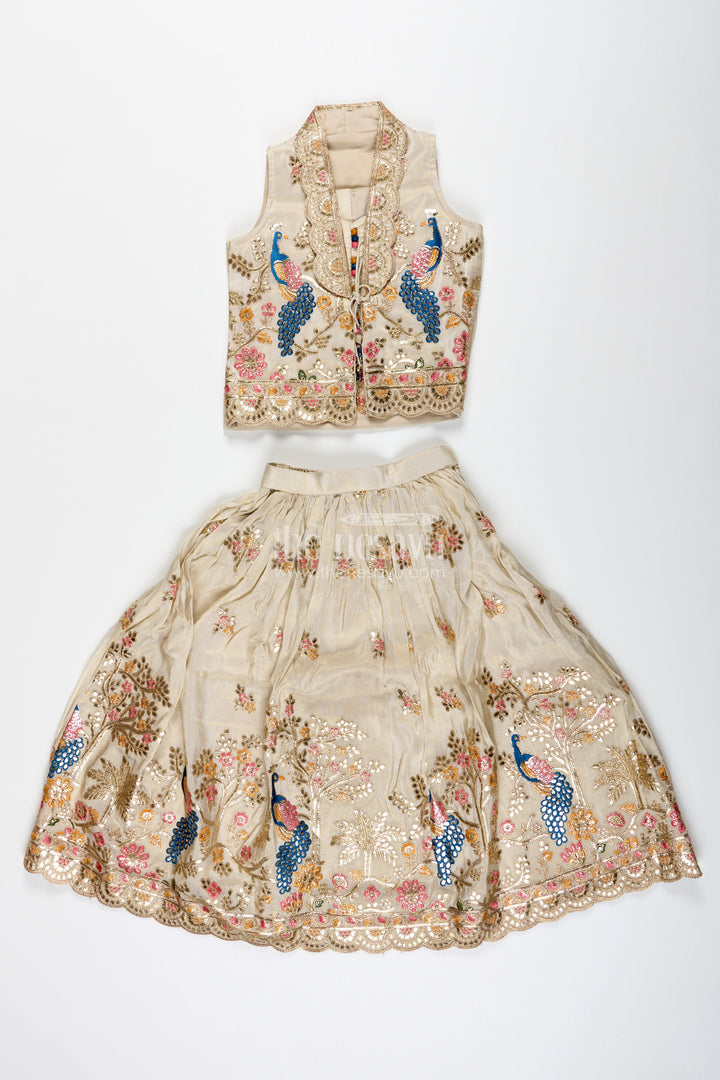 The Nesavu Girls Lehenga Choli Shimmer Embroidered Lehenga Choli for Girls Festive Wedding Wear with Peacock Motifs Nesavu Nesavu Shimmer Embroidered Lehenga Choli Girls Festive Wedding Wear Peacock Motifs