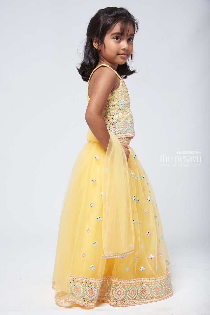 The Nesavu Lehenga & Ghagra Shimmering Beauty: Girls Mirror Embroidered Designer Lehenga Top Nesavu Little Girls Embroidered Dress | Designer Lehenga Choli for Girls | The Nesavu