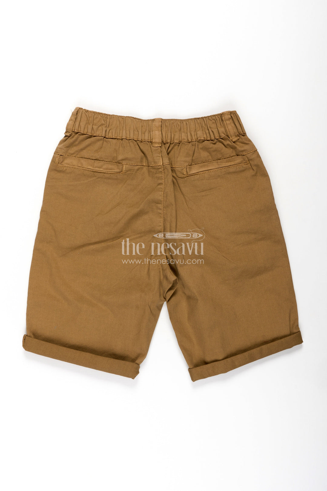 The Nesavu Boys Shorts Shirt Shorts for Boys in Mustard Cotton with Rolled Hems and Button Waistband Nesavu Shirt Shorts Boys Mustard Cotton Rolled Hem Smart Button Waist | The Nesavu